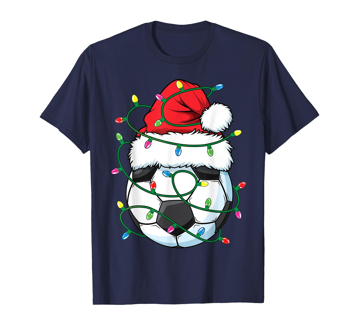 Funny Christmas Soccer Ball Santa Hat Xmas Lights Girls Boys T-Shirt