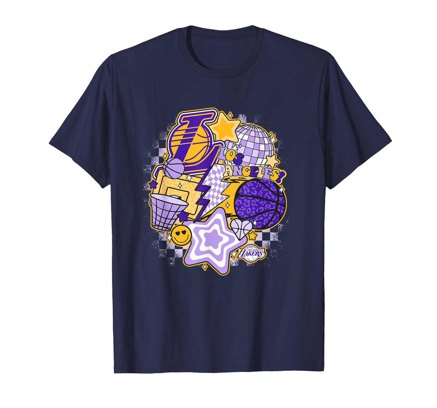 NBA Los Angeles Lakers Psychedelic Basketball Collage T-Shirt, Small, White