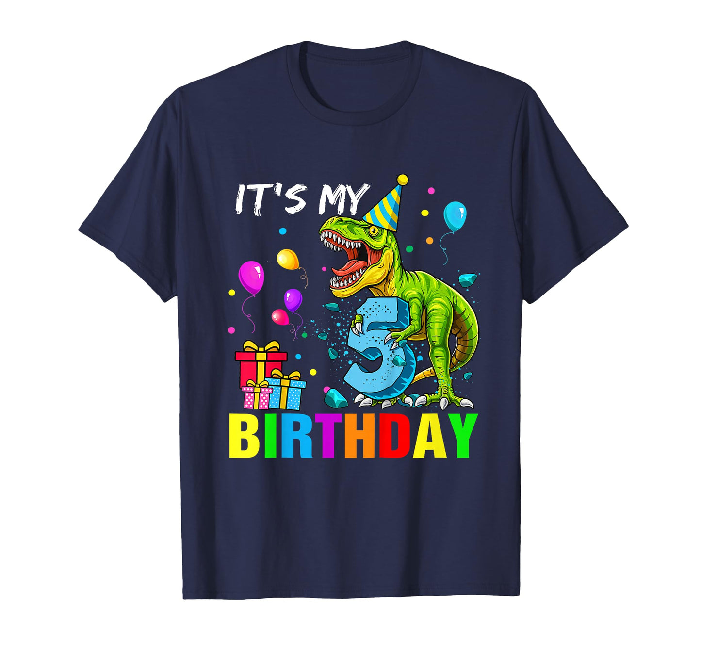 It's My 5th Birthday T-Rex Happy 5 Year Dinosaur Shirt Boys T-Shirt