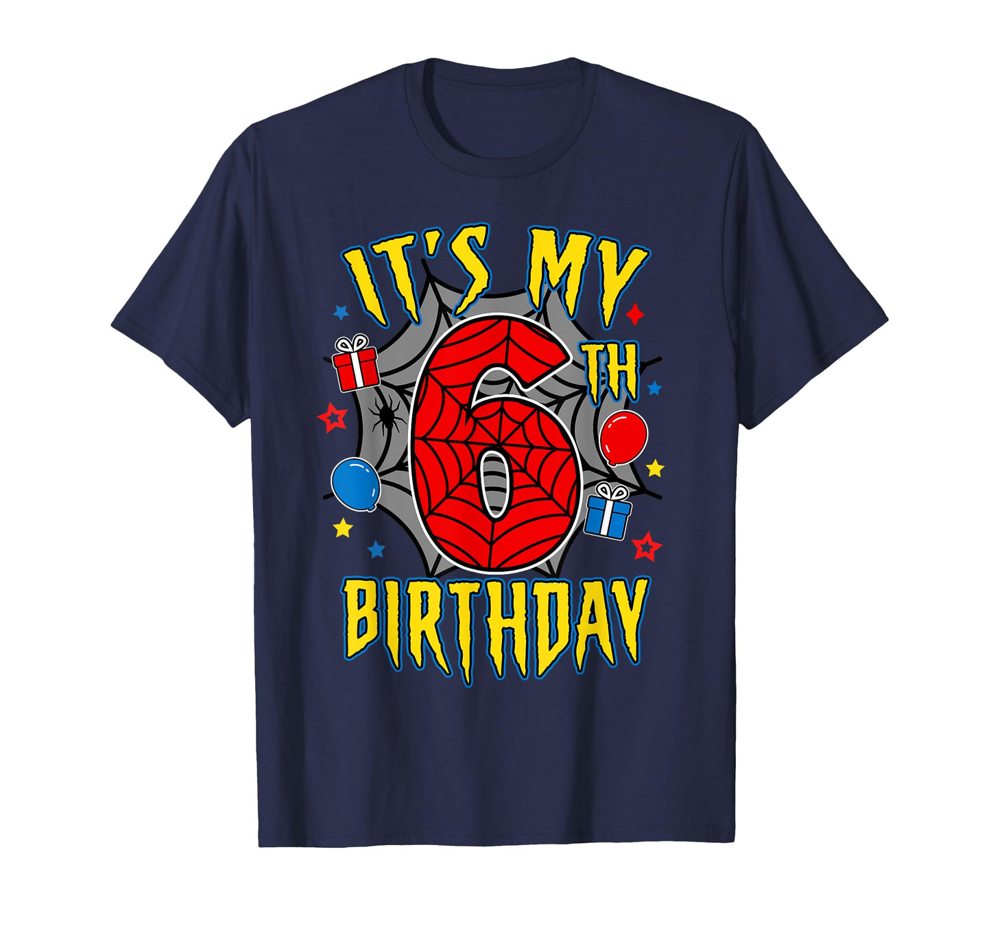 It's My 6th Birthday Spider Theme Party Turning 6yr Boy Kids T-Shirt