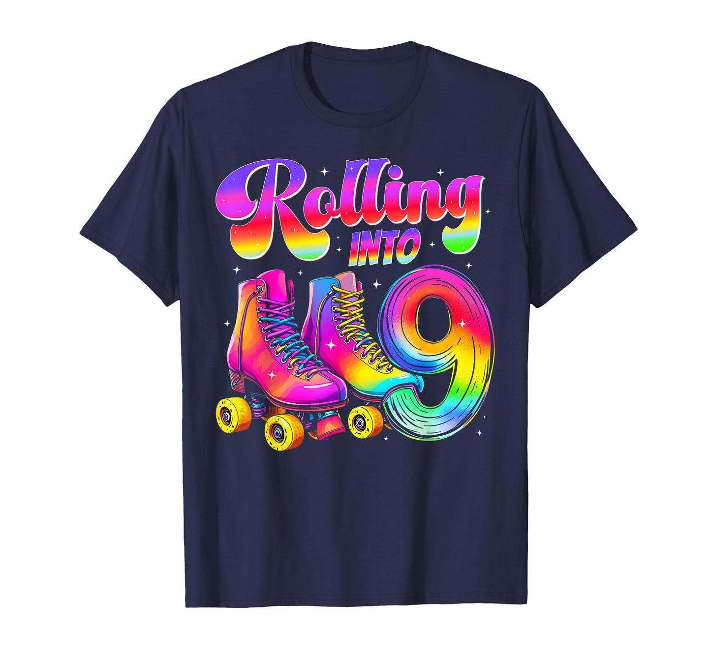 9th Birthday Girl Nine 9 Year Old Roller Skate Skating Party T-Shirt