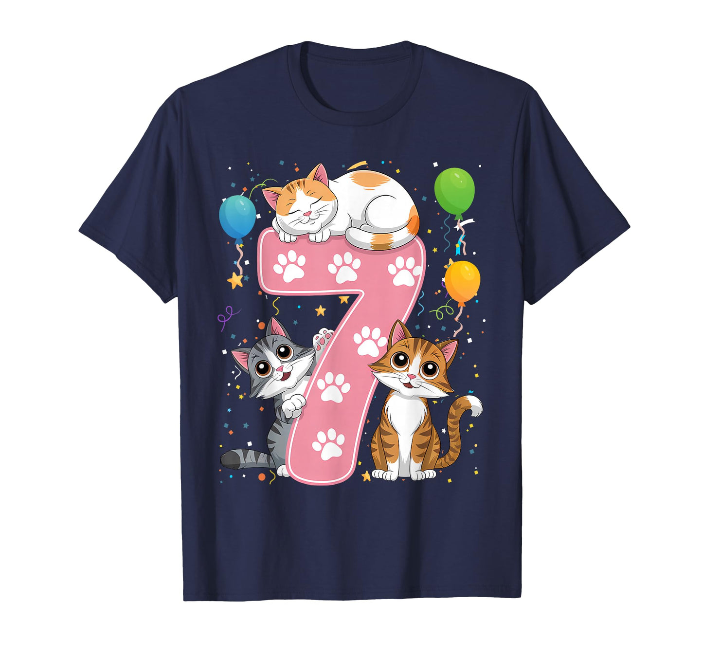 Kids 7th Birthday Girl Cats Outfit 7 Years Old T-Shirt