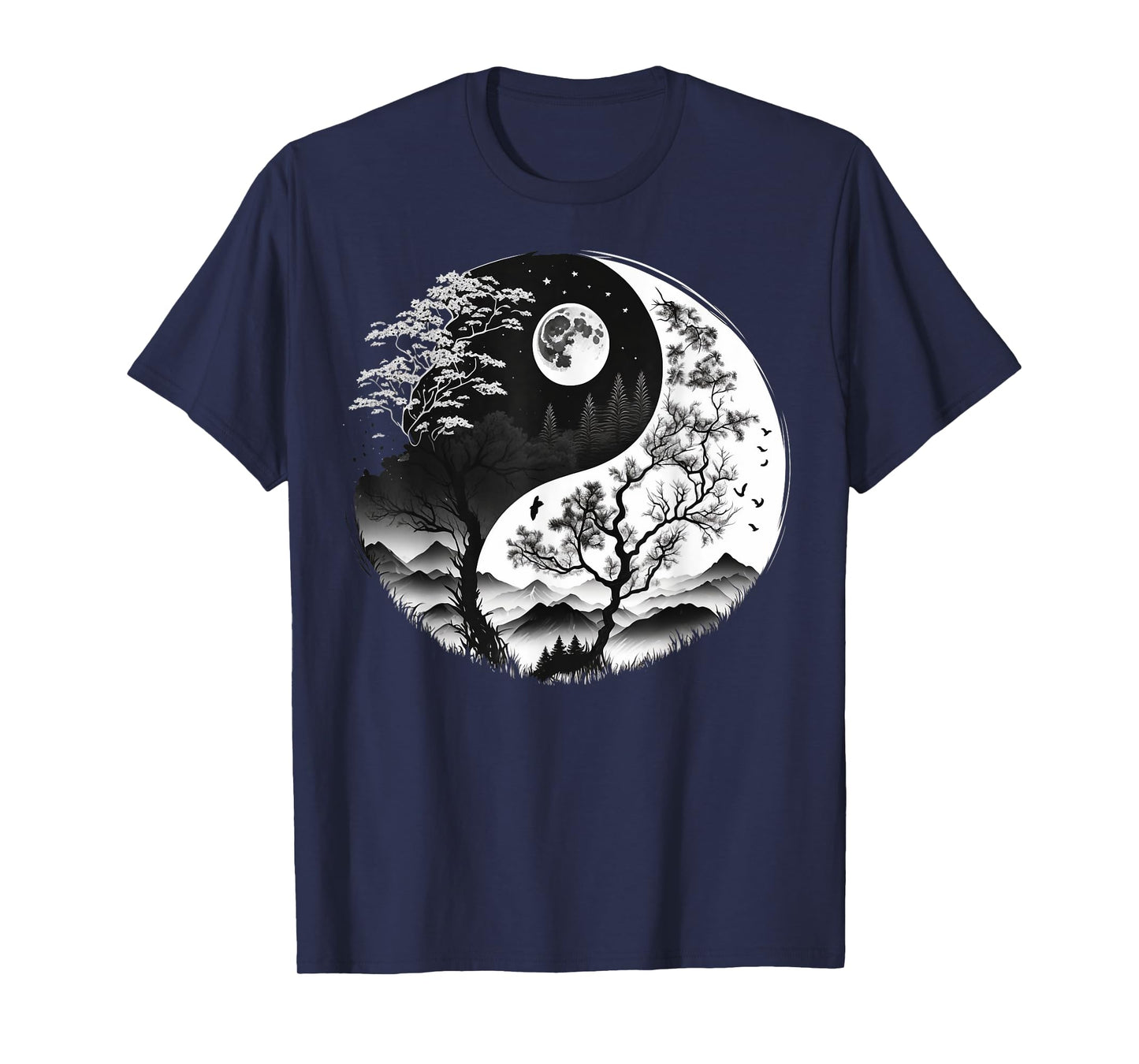 Black and White Yin Yang Symbol on Nature Taijitu Yin Yang T-Shirt