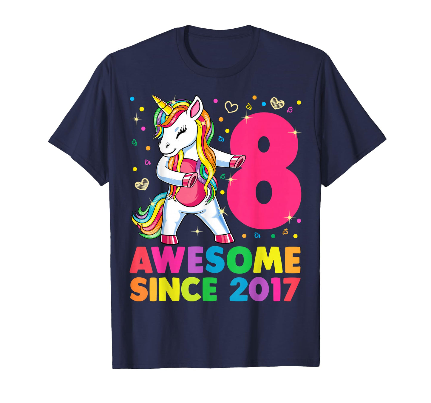 8 Years Old Unicorn Flossing 8th Birthday Girl Unicorn Party T-Shirt