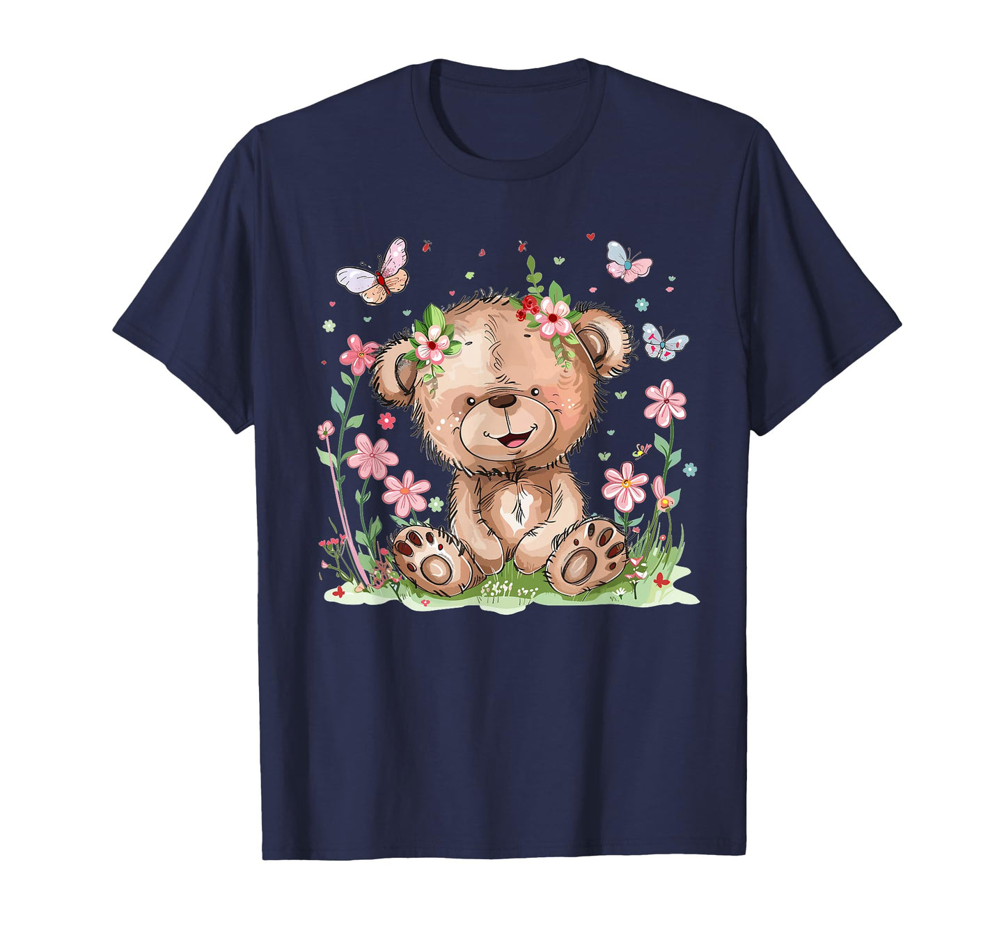 Cute Teddy Bear With Flowers I Kids Teddy T-Shirt