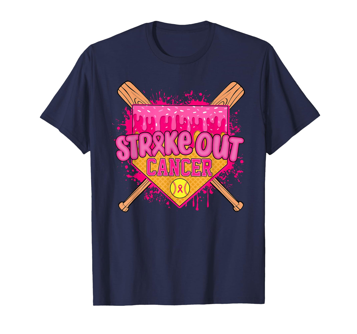 Strike Out Breast Cancer Warrior Softball Drip Home Plate T-Shirt