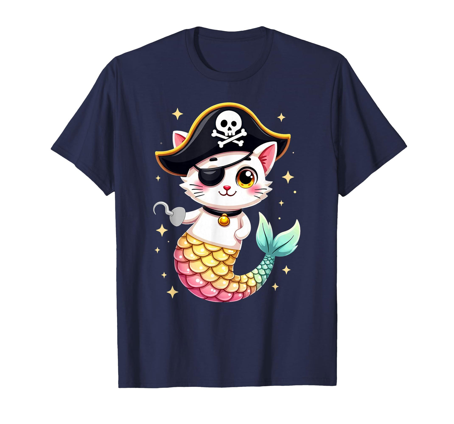 Cute Pirate Mermaid Cat Halloween T-Shirt