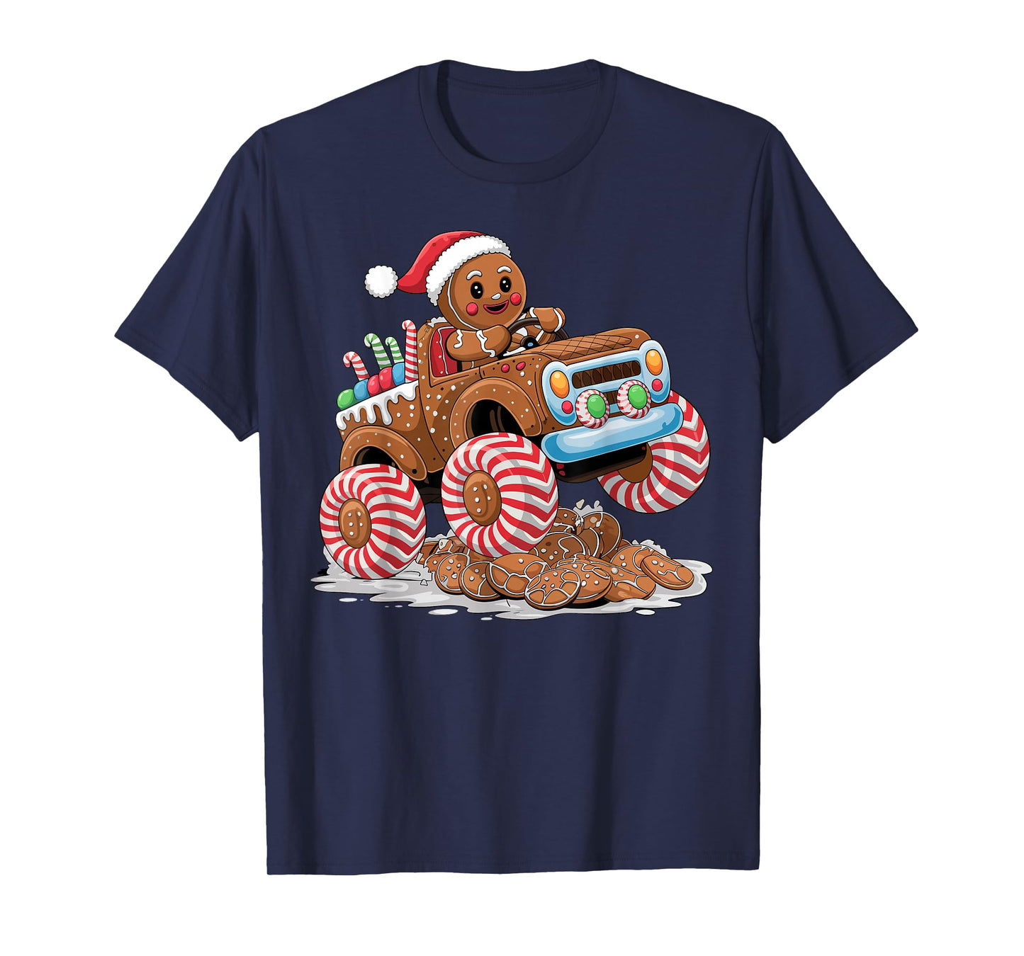 Monster Truck Gingerbread Man Funny Christmas Baking T-Shirt