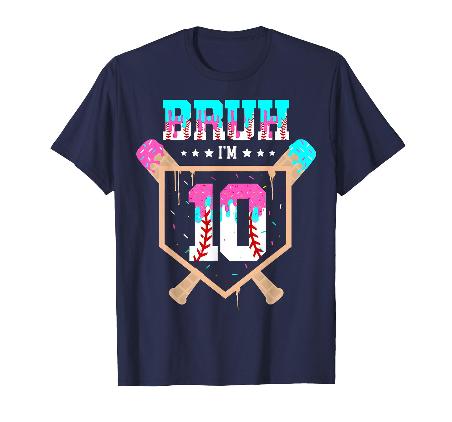 Baseball 10 Year Old Ice Cream Drip 10th Birthday Boy Player T-Shirt