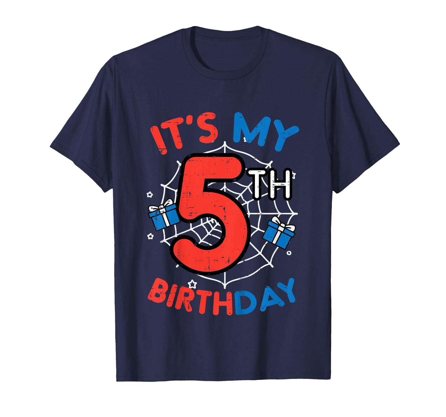 Its My 5th Birthday Spider Web 5 Year Old Bday Boys Kids T-Shirt