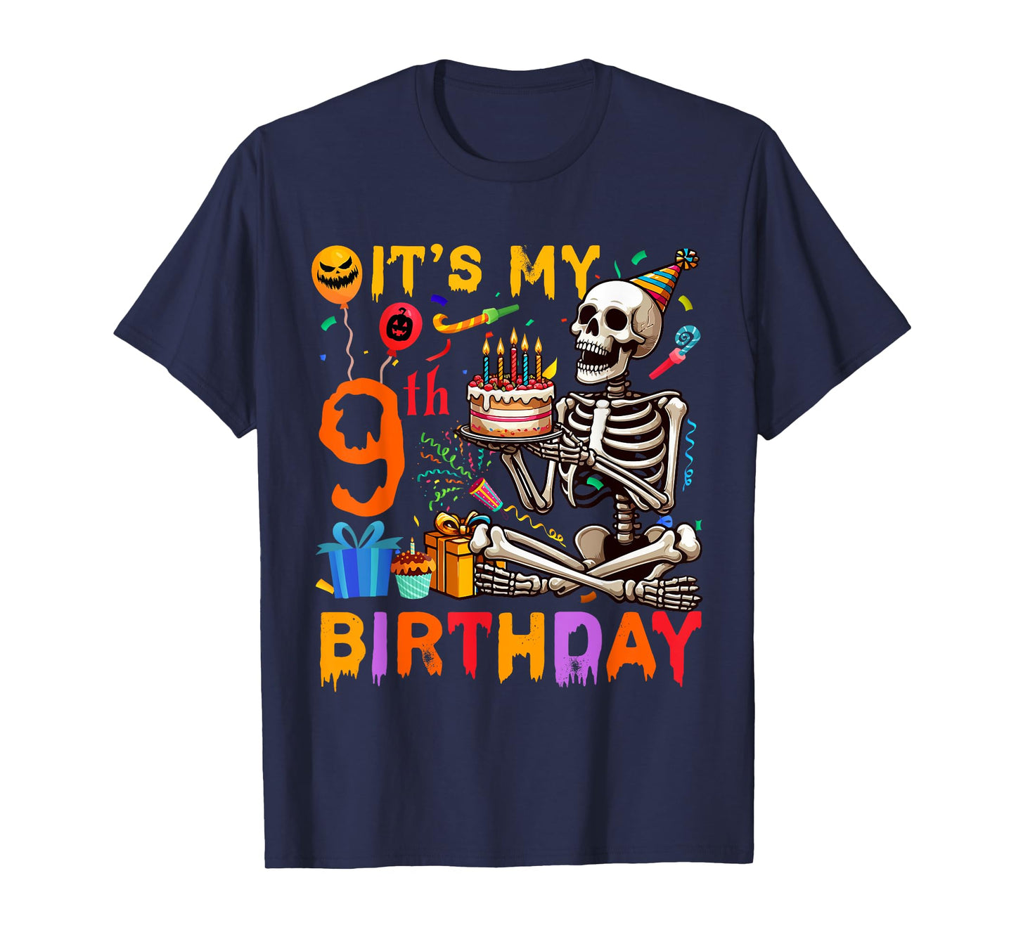 It's My 9th Birthday Halloween Skeleton Matching Party T-Shirt