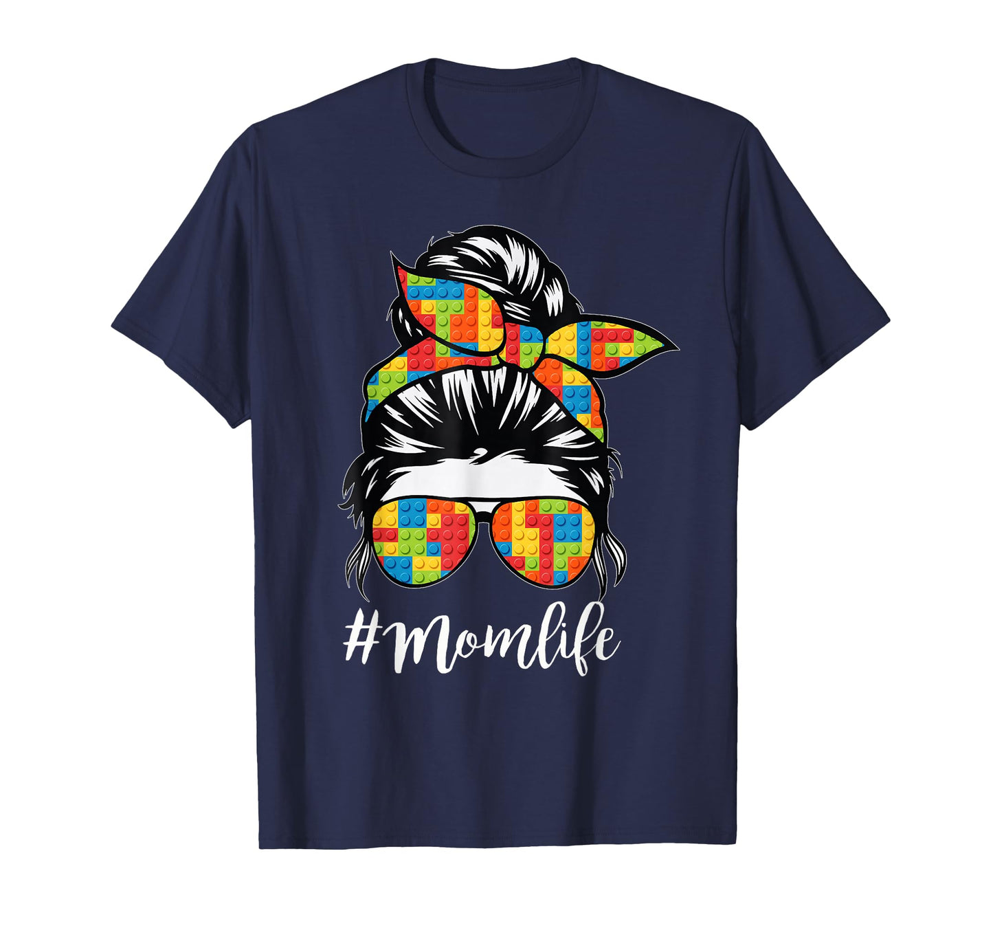 Building Block Messy Bun Mom Life Master Builder Mothers Day T-Shirt