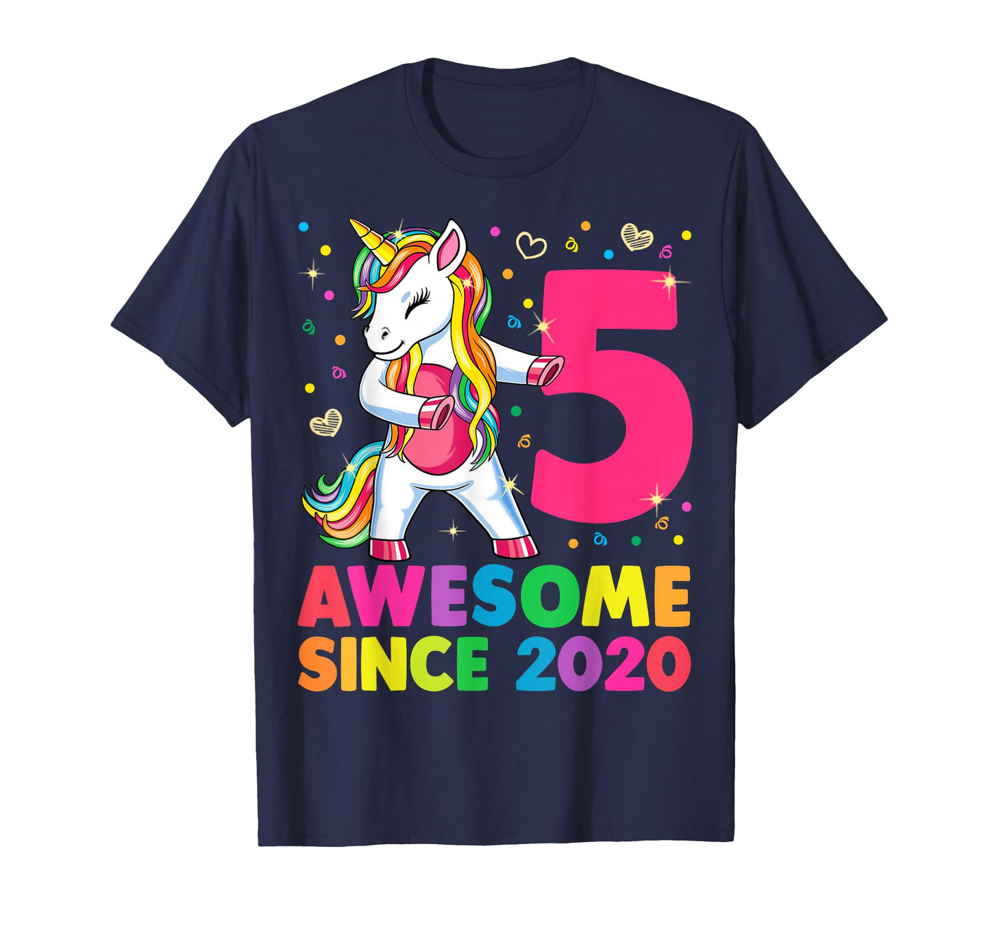 5 Years Old Unicorn Flossing 5th Birthday Girl Unicorn Party T-Shirt