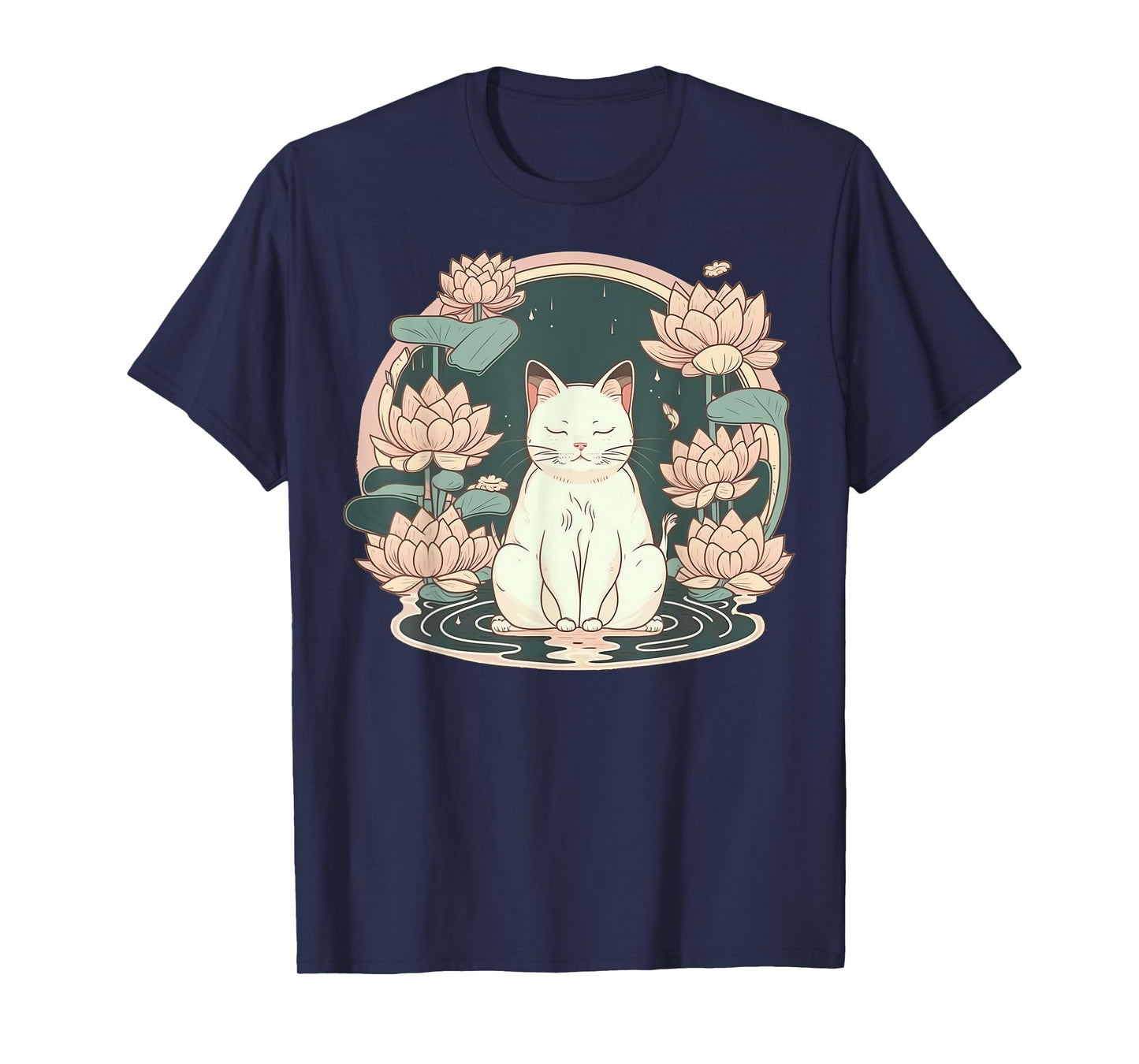 Yoga Meditation Spiritual Zen Lotus Cat on Lotus Flower T-Shirt