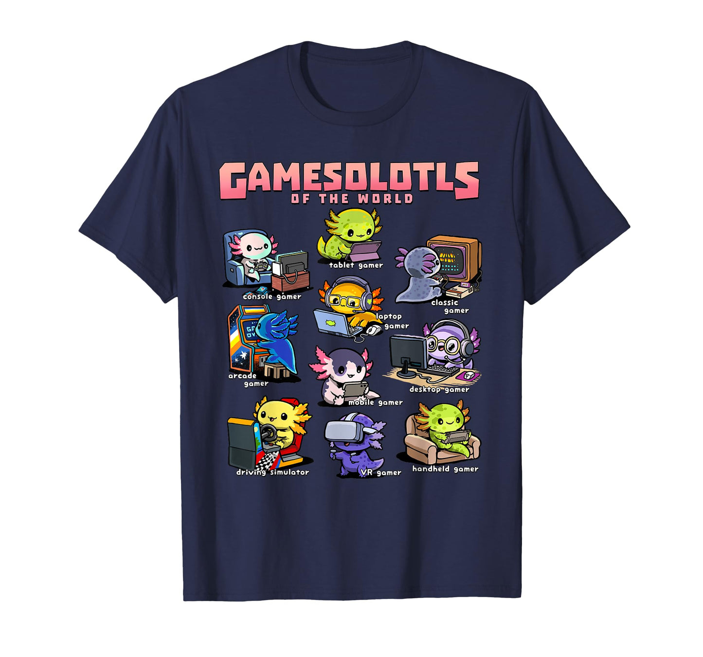 Gamesolotls of the World - Diverse Gamer Axolotl Collection T-Shirt