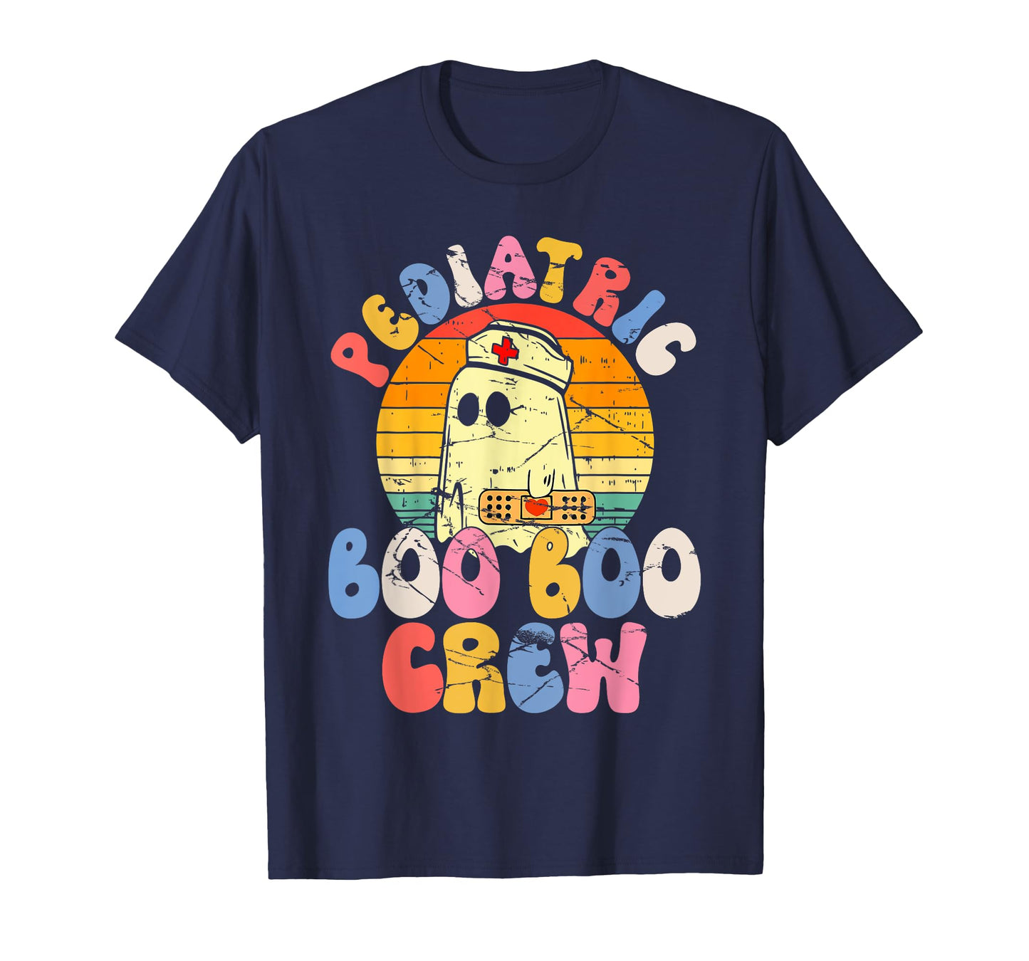 Groovy Ghost Halloween Pediatric RN Nurse Boo Boo Crew T-Shirt