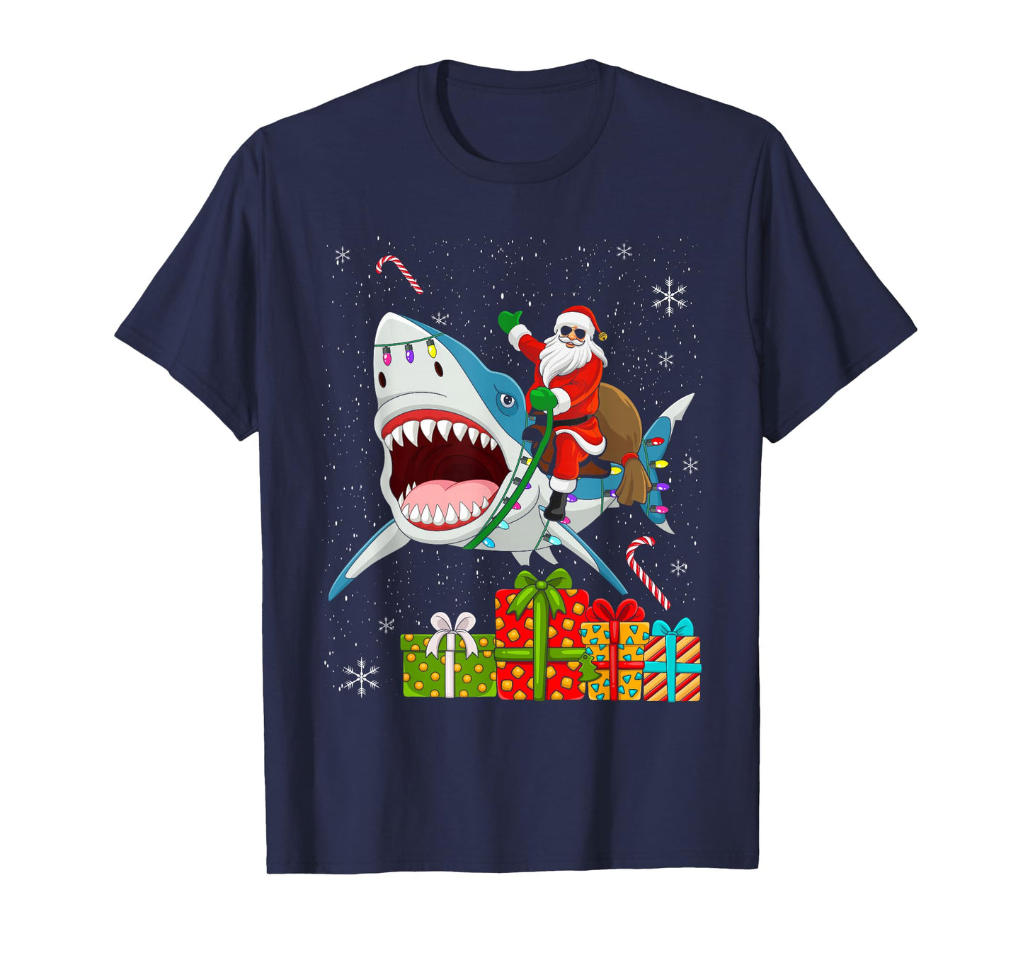 Santa Riding Shark Christmas Pajama Cute Ocean Animal X-Mas T-Shirt