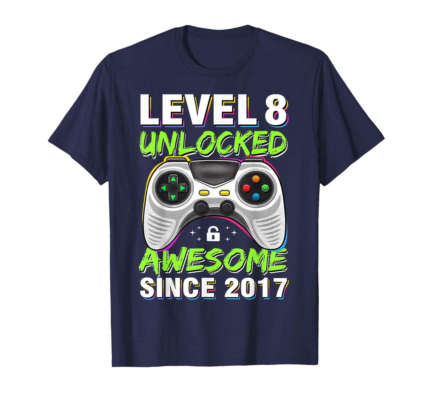 Level 8 Unlocked Awesome Since 2017 8th Birthday Gaming Boys T-Shirt