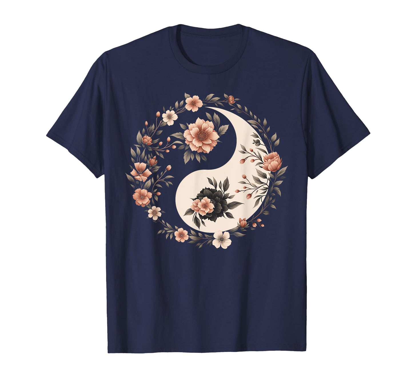 Cool Yin and Yang Symbol Floral Art Style Men Women T-Shirt