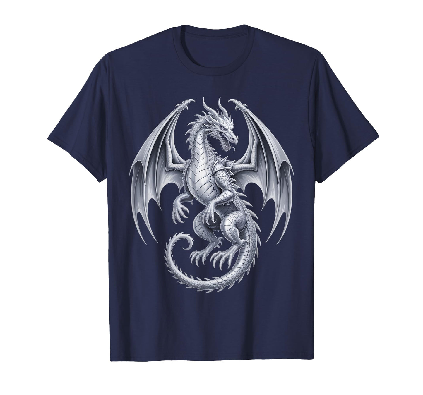 Vintage Mythical Fantasy Creature Dragon Art Silver Dragon T-Shirt