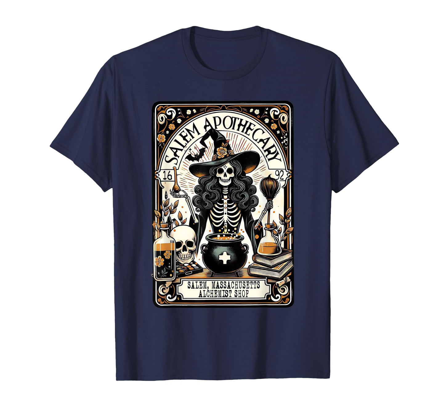 Vintage Salem Apothecary Skeleton Witch Spooky Halloween T-Shirt