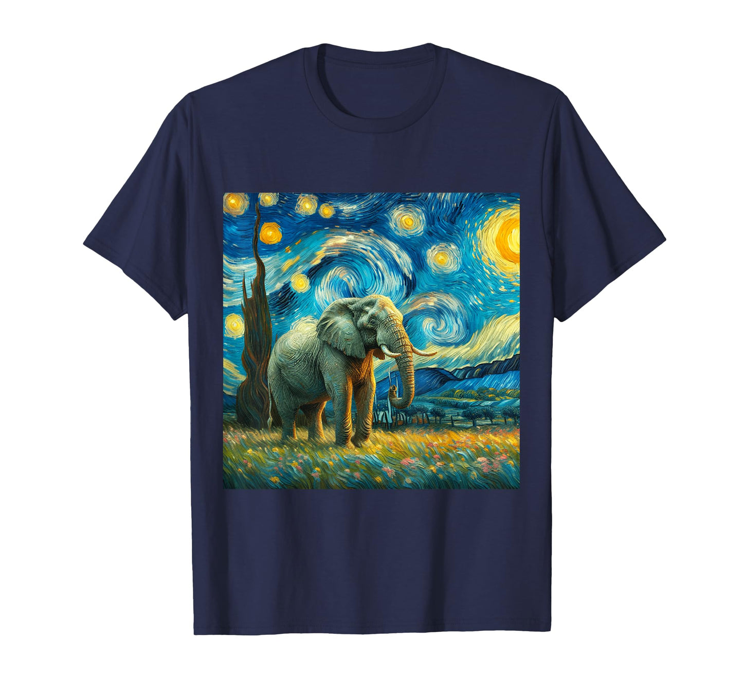 Starry Night Van Gogh Style Big Elephant African Cute Artist T-Shirt