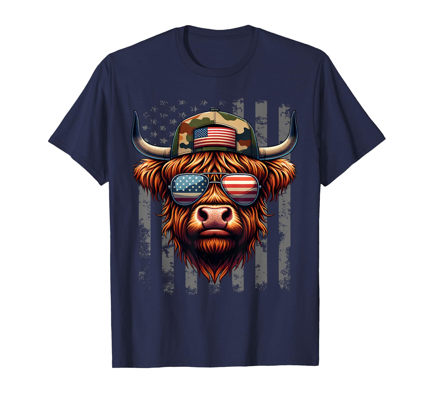 Highland Cow 4th July USA Flag Dad Father America Men Boys T-Shirt