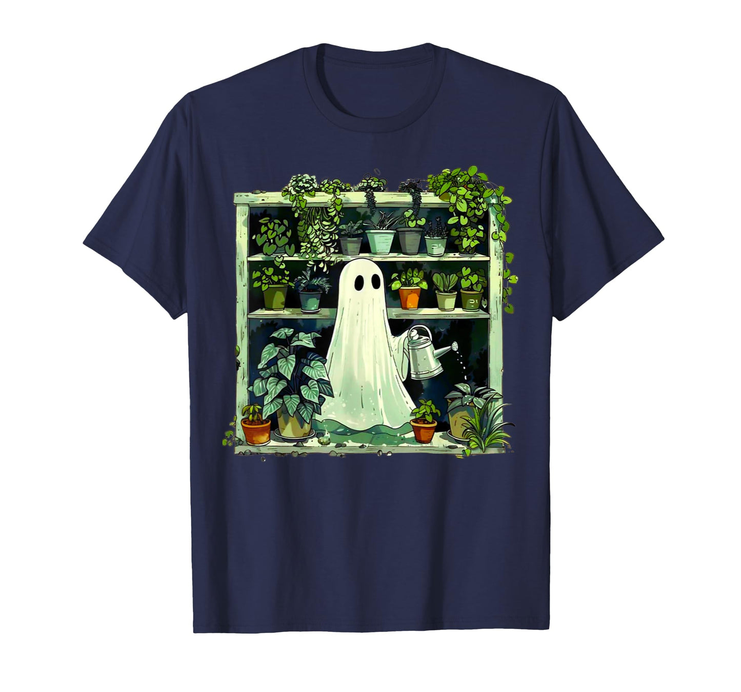 Spooky Ghost Watering Plants Funny Halloween Garden Lover T-Shirt