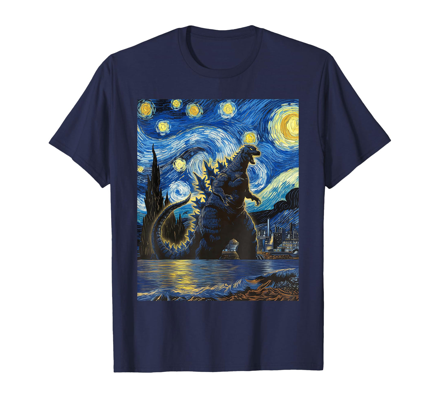 Vintage Japanese Monster Kaiju in Van Gogh Starry Night Art T-Shirt