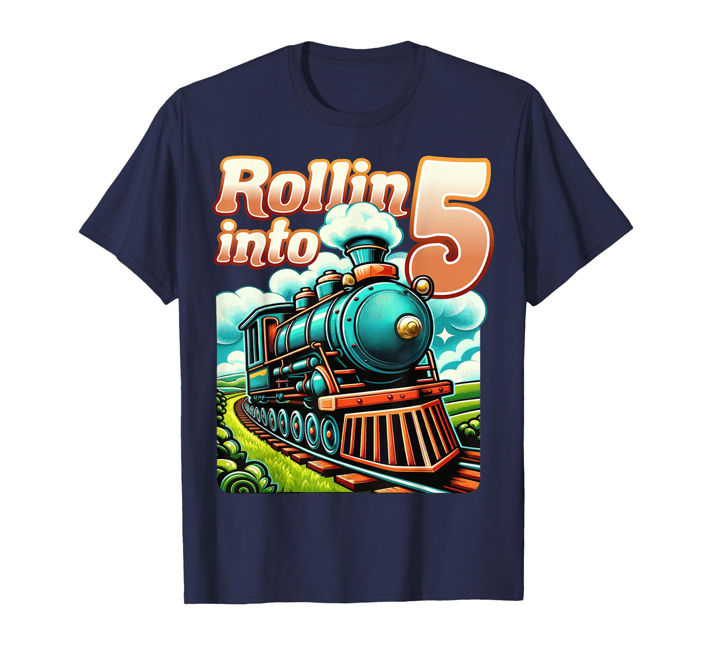 Rollin' into 5 Train 5th Birthday Party Supply Birthday Boy T-Shirt