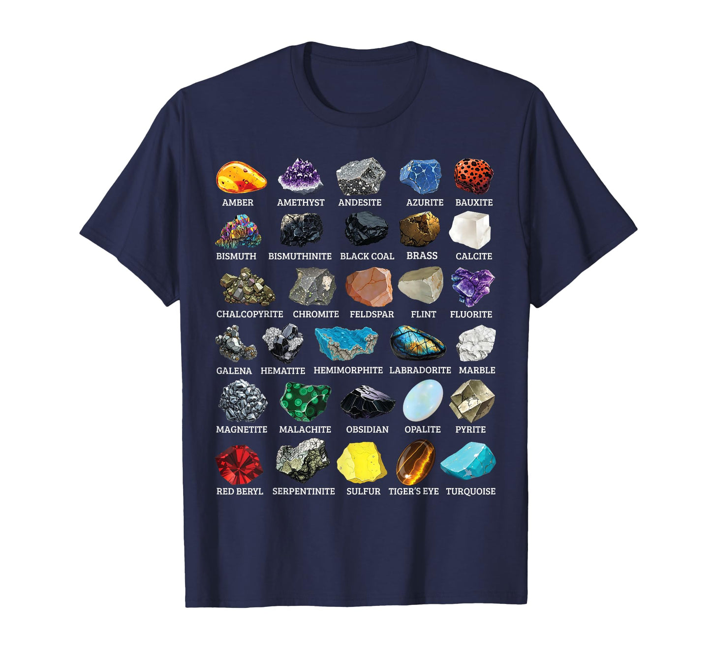 Types of Rocks & Minerals Gemology & Geology Educational T-Shirt