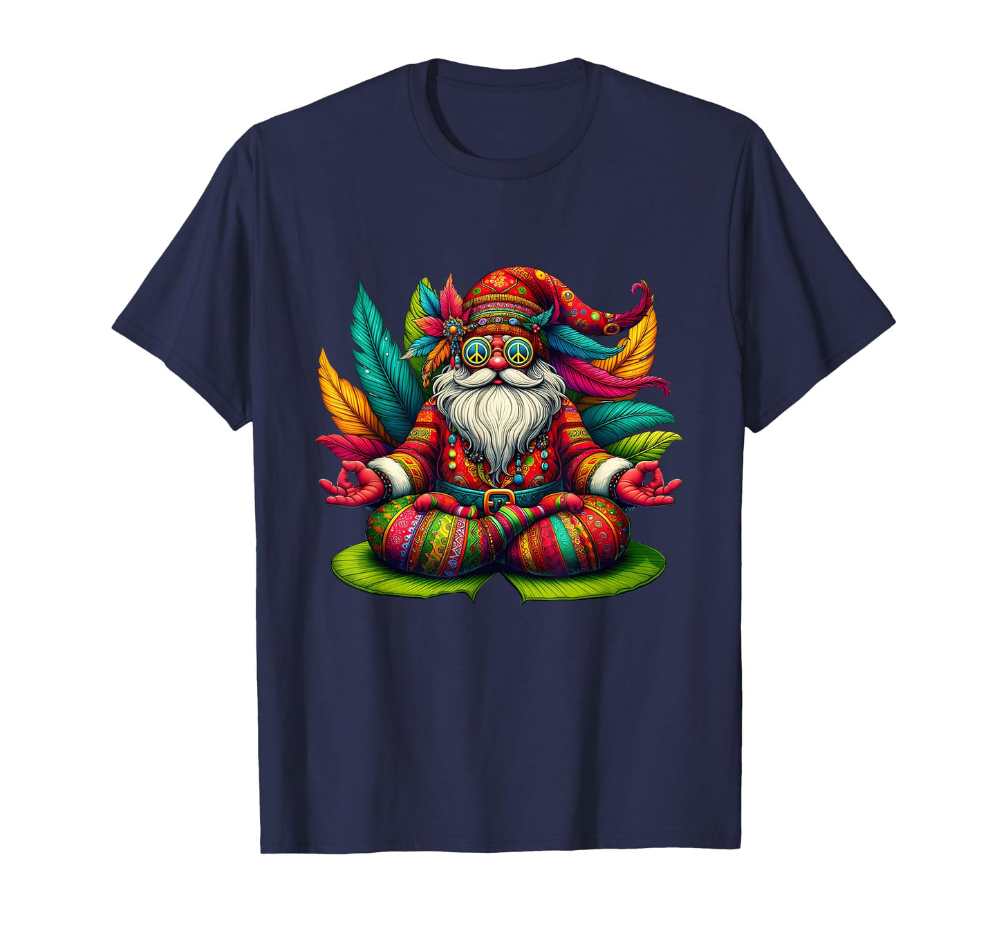 Santa Meditation Peace Sign Sunglasses Hippie Christmas T-Shirt