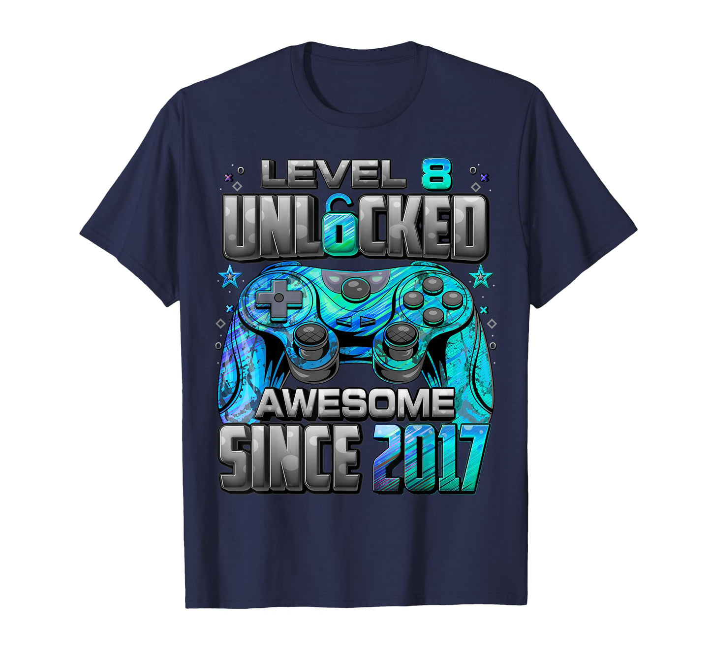 Level 8 Unlocked Awesome Since 2017 8th Birthday Gaming T-Shirt