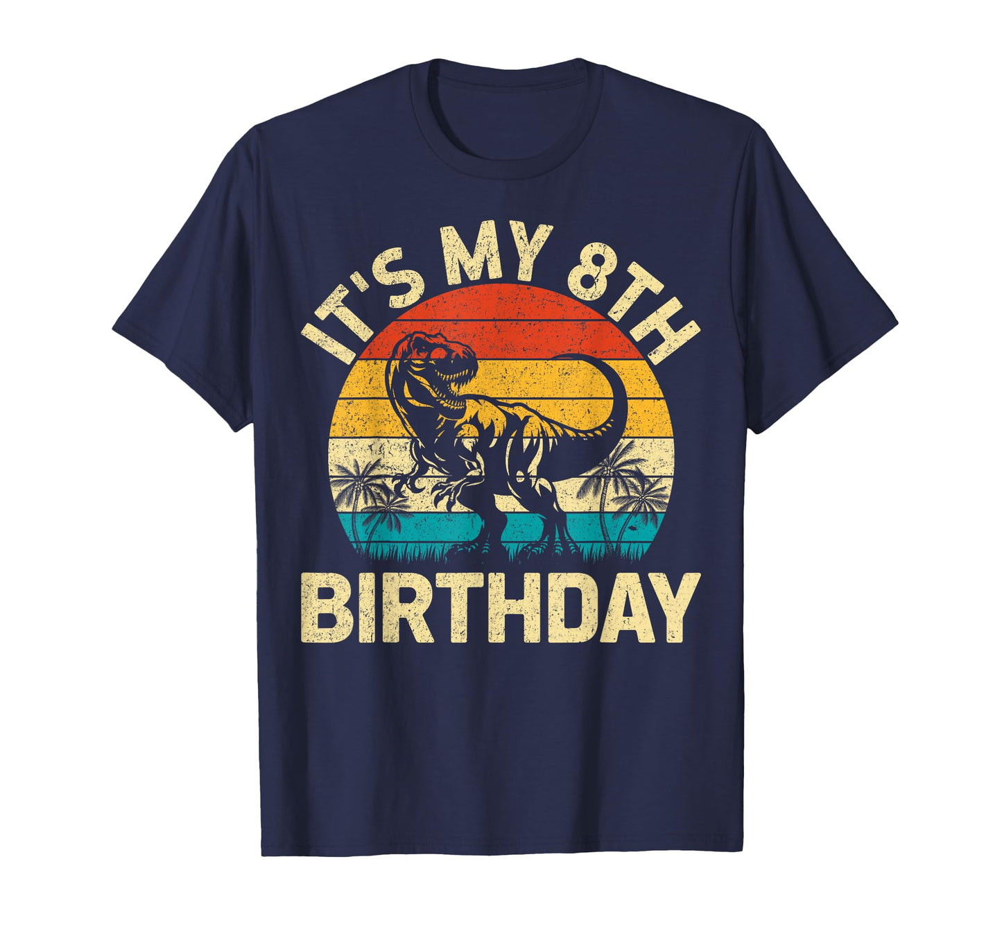 It's My 8th Birthday Dinosaur Lover Kids 8 Years Old Retro T-Shirt