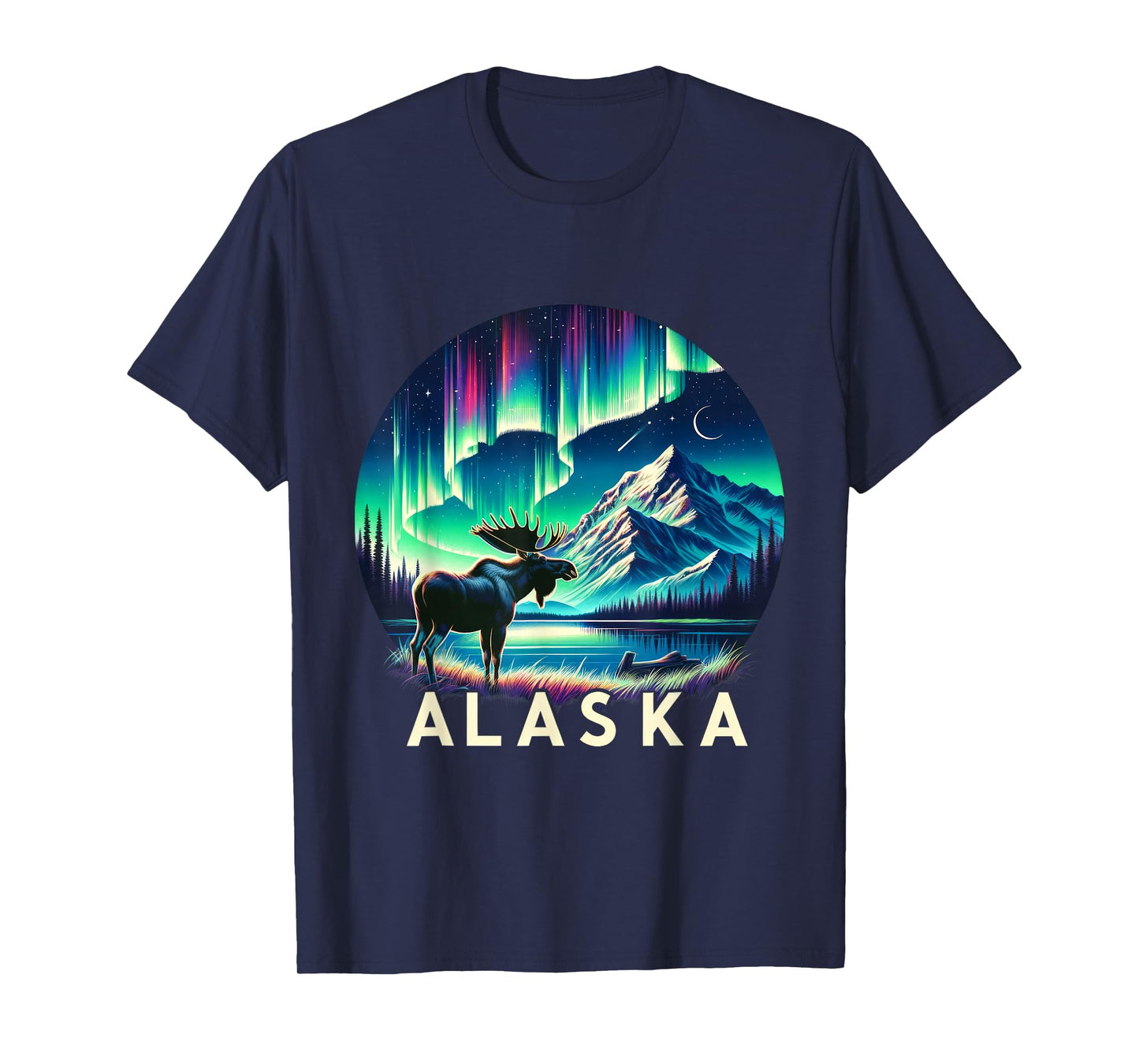Alaska Northern Lights Aurora Viewing Moose Vacation Alaska T-Shirt