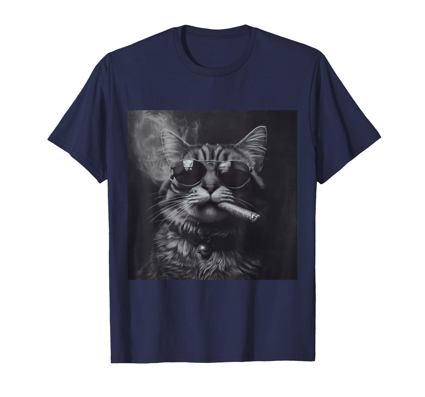 Smoking Cat Moody Noir Black And White Art Funny T-Shirt