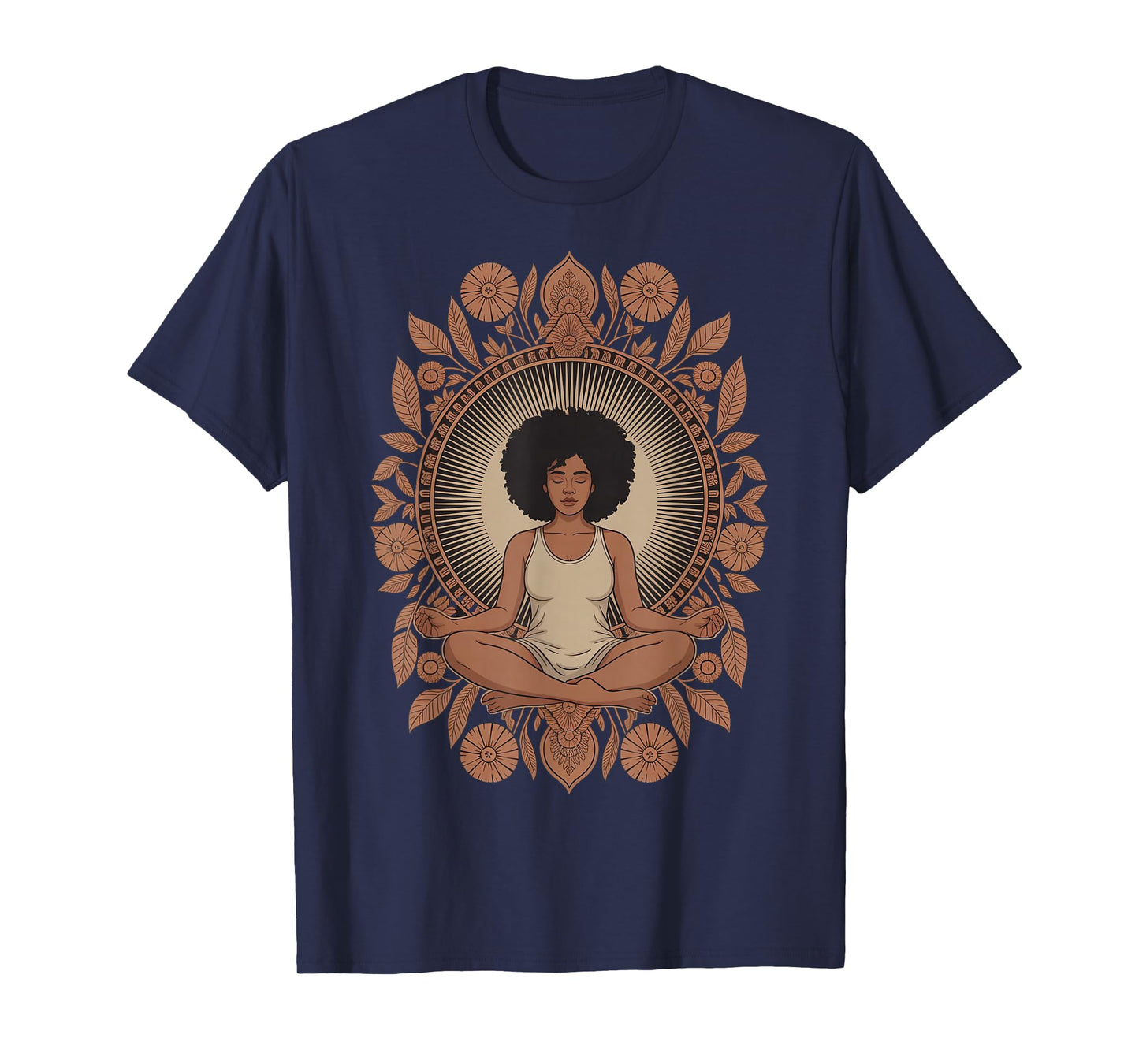 Meditative Black Woman with Floral Mandala T-Shirt