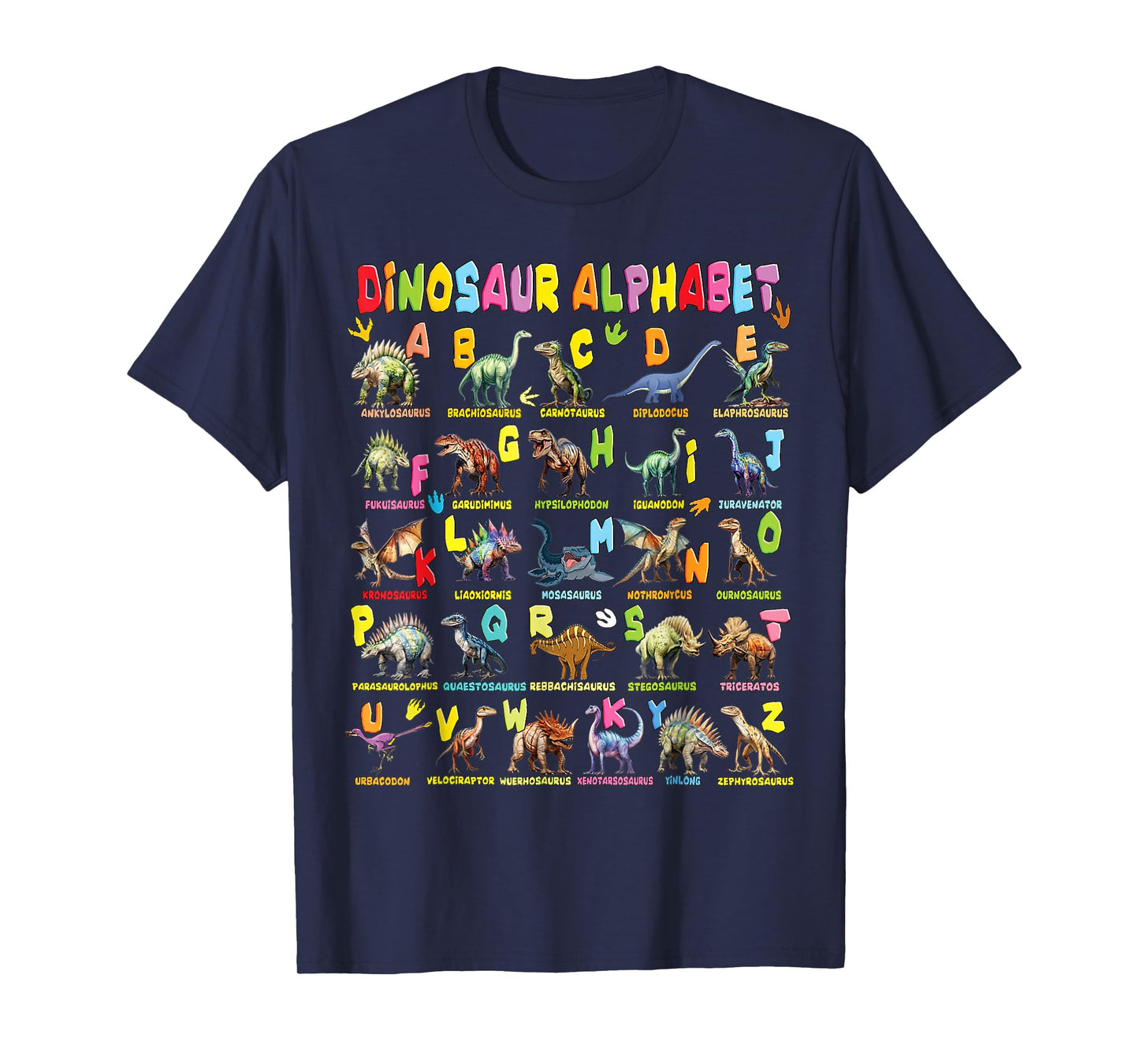 Types of Dinosaurs Alphabet A-Z ABC Dino Boys Kids Girls T-Shirt