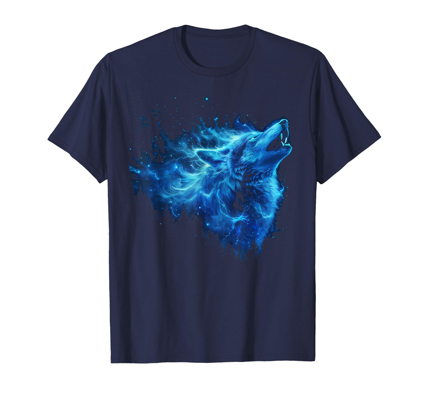 Galaxy Wolf Howling Graphic Electrical Blue Wolf Lovers T-Shirt