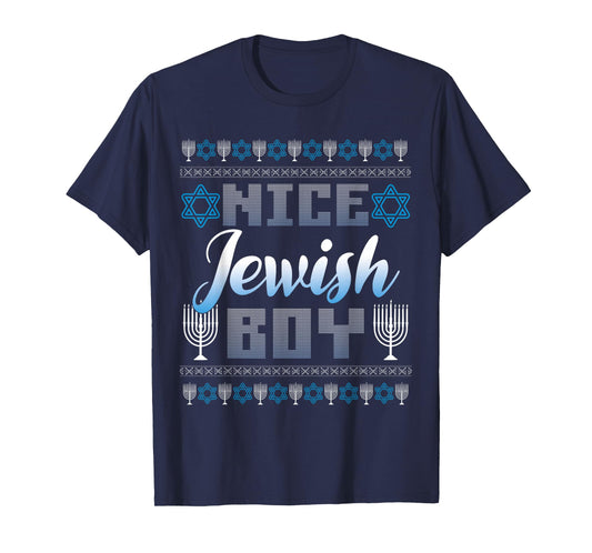 Nice Jewish Boy Funny Hanukkah Menorah Ugly Christmas T-Shirt