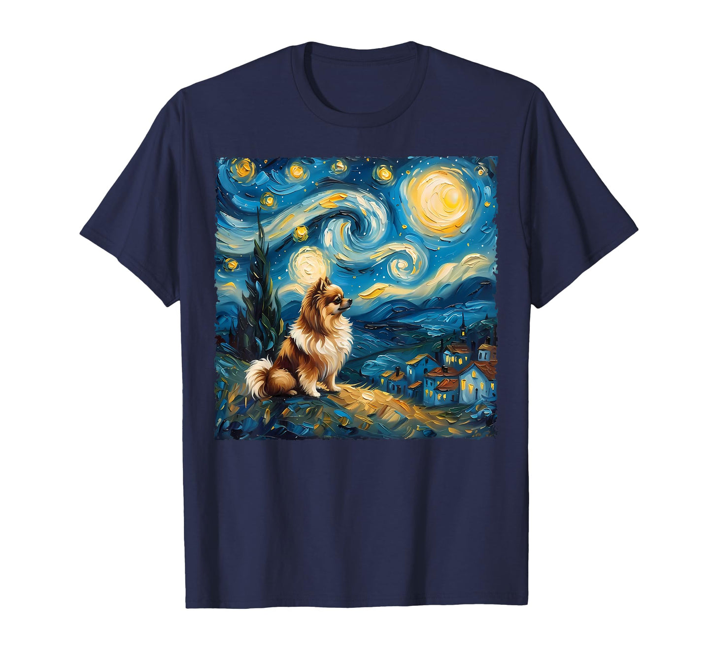 Pomeranian Dog Lovers Starry Night Van Gogh Style Painting Men Women Girls Kids T-Shirt