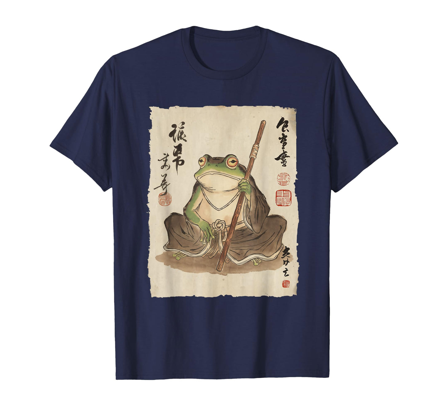 Frog Monk with Staff Japanese Ink Art for Men Women Kids T-Shirt