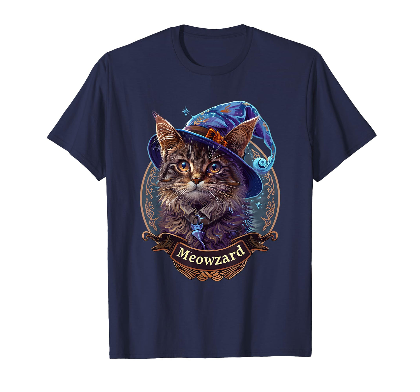 Magical Meowzard: Enchanting Cat Wizard Illustration T-Shirt