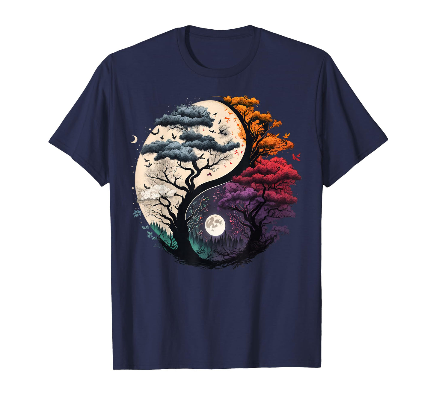 Harmony Feng Shui Taoist Yin Yang Balance symbol Unisex Adults Black Tree of Life Yin Yang T-Shirt Small (6/8) Short Sleeve