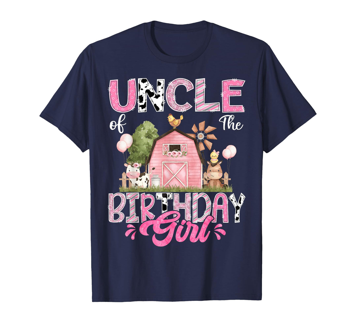 Uncle Of The Birthday Girl 1St Birthday Pink Cow Farm T-Shirt