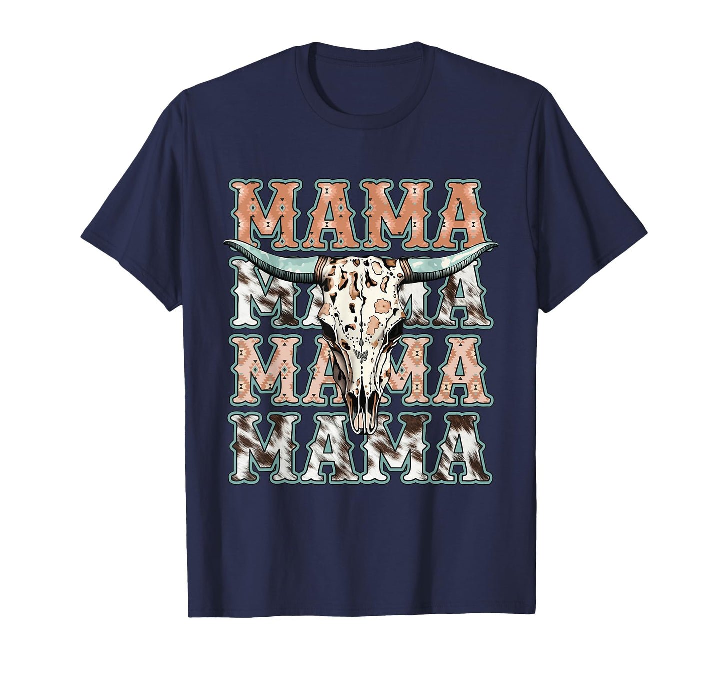 Mama Western Retro Groovy Cow Skull Country Rodeo Mother Day T-Shirt