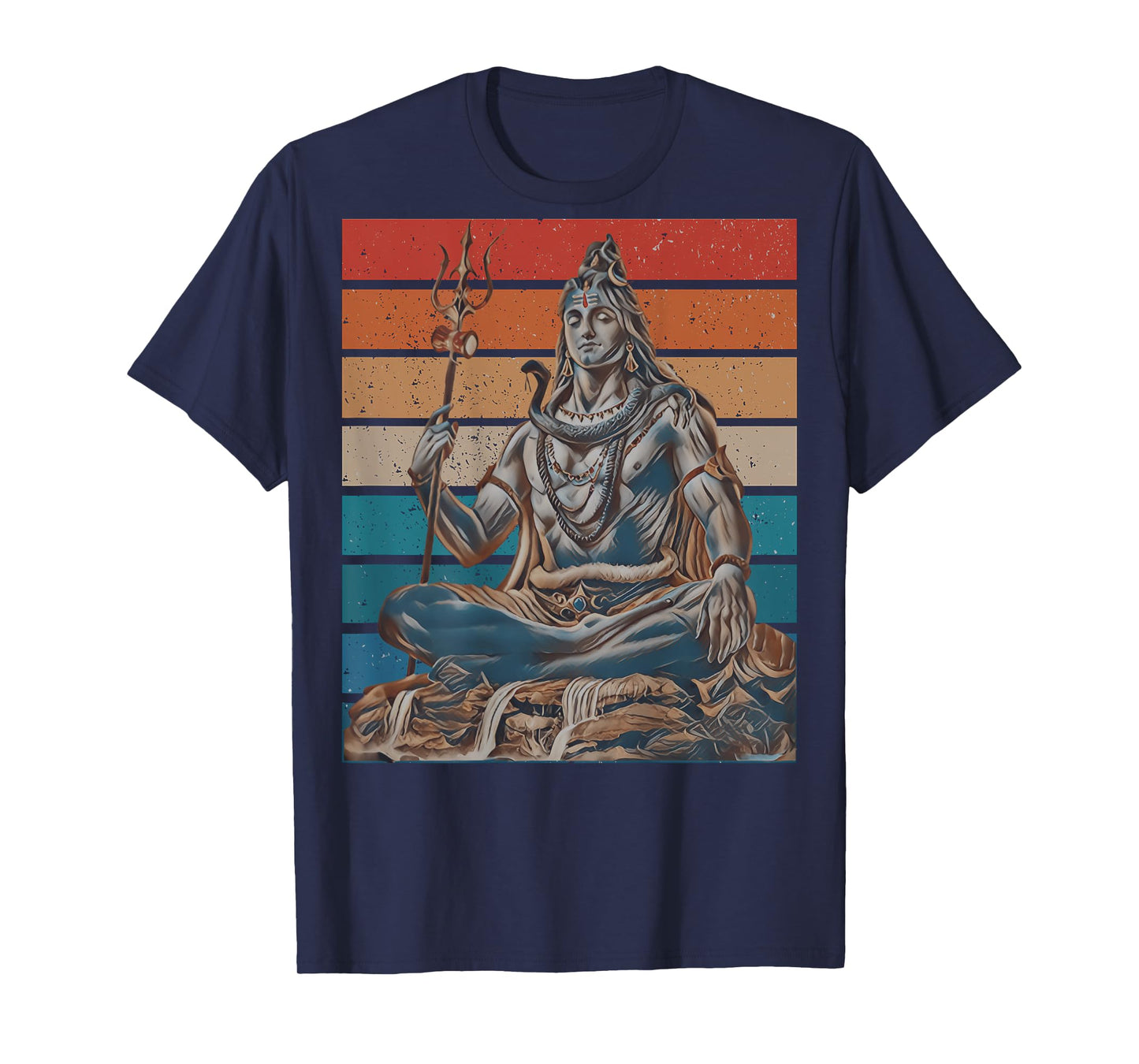 Lord Shiva In Meditation Shivaratri Vintage Sunset On BACK T-Shirt