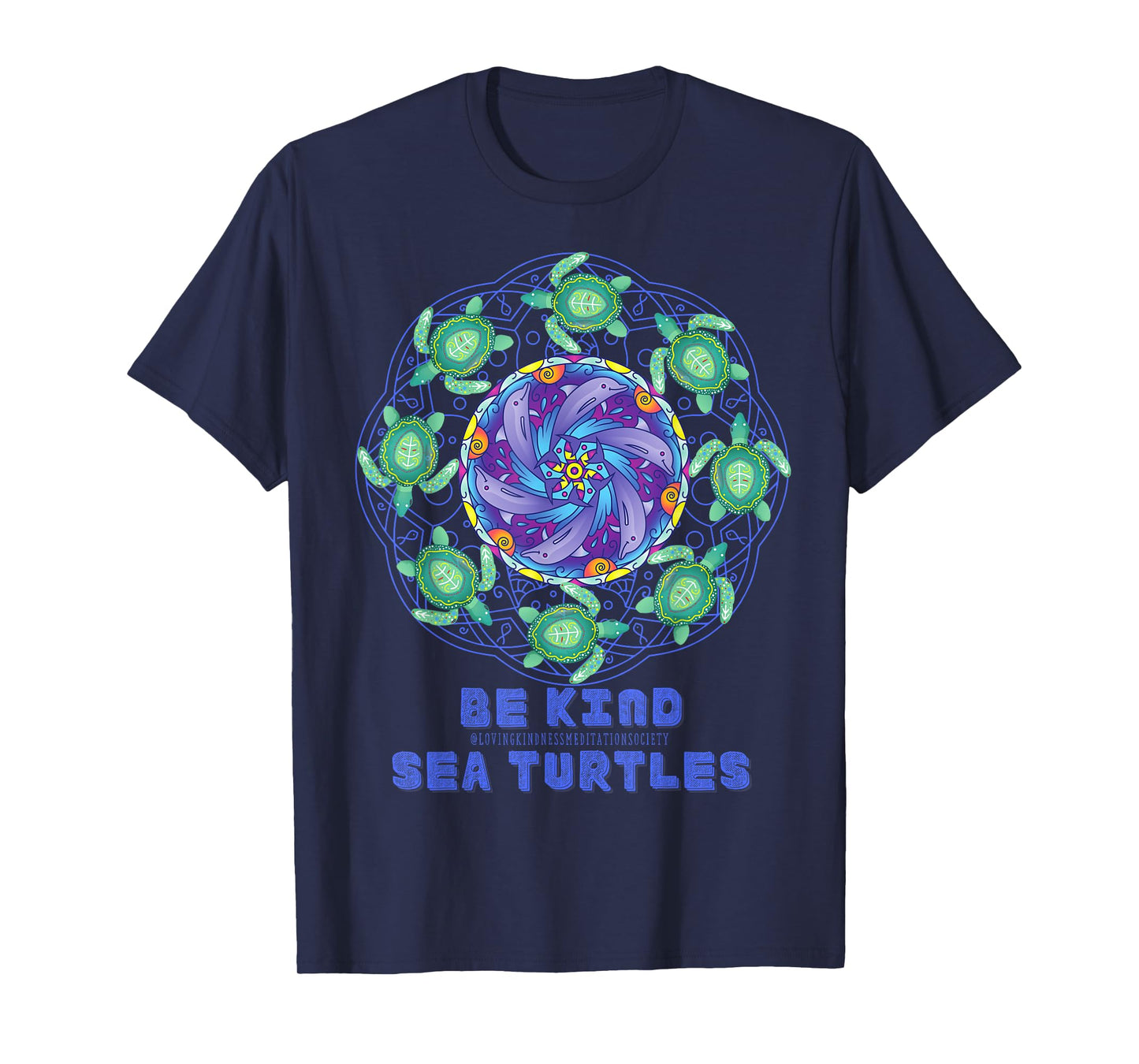 Sea Turtle Dolphins Mandala Ocean Surf Beach Loving Kindness T-Shirt