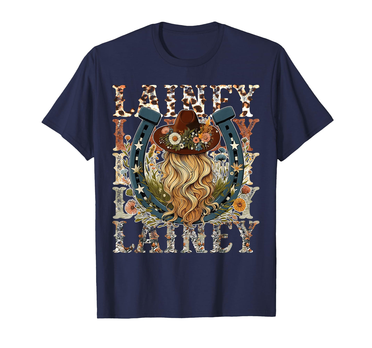 Lainey First Name Personalized Birthday Cowgirl Black Retro Unisex-Kids/Adults T-Shirt