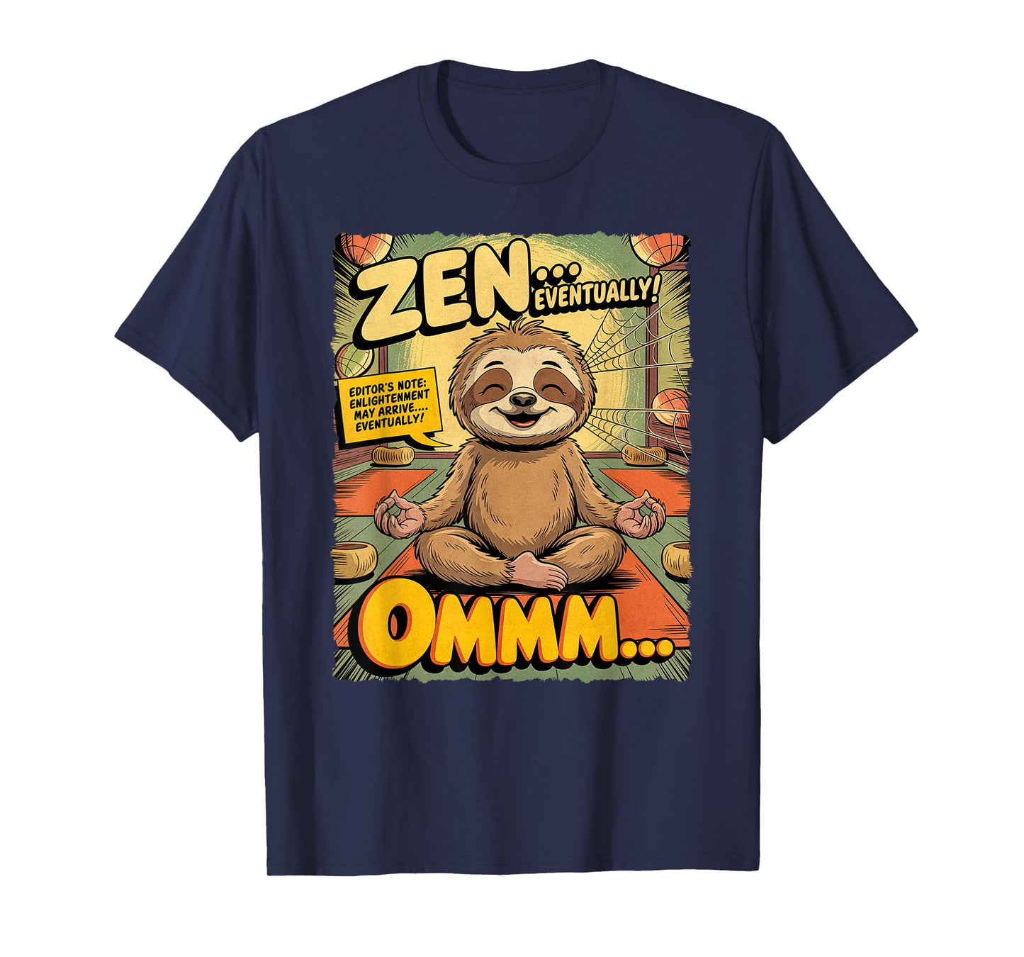 Vintage Sloth Yoga Funny Retro Comic Meditation Zen Lotus T-Shirt